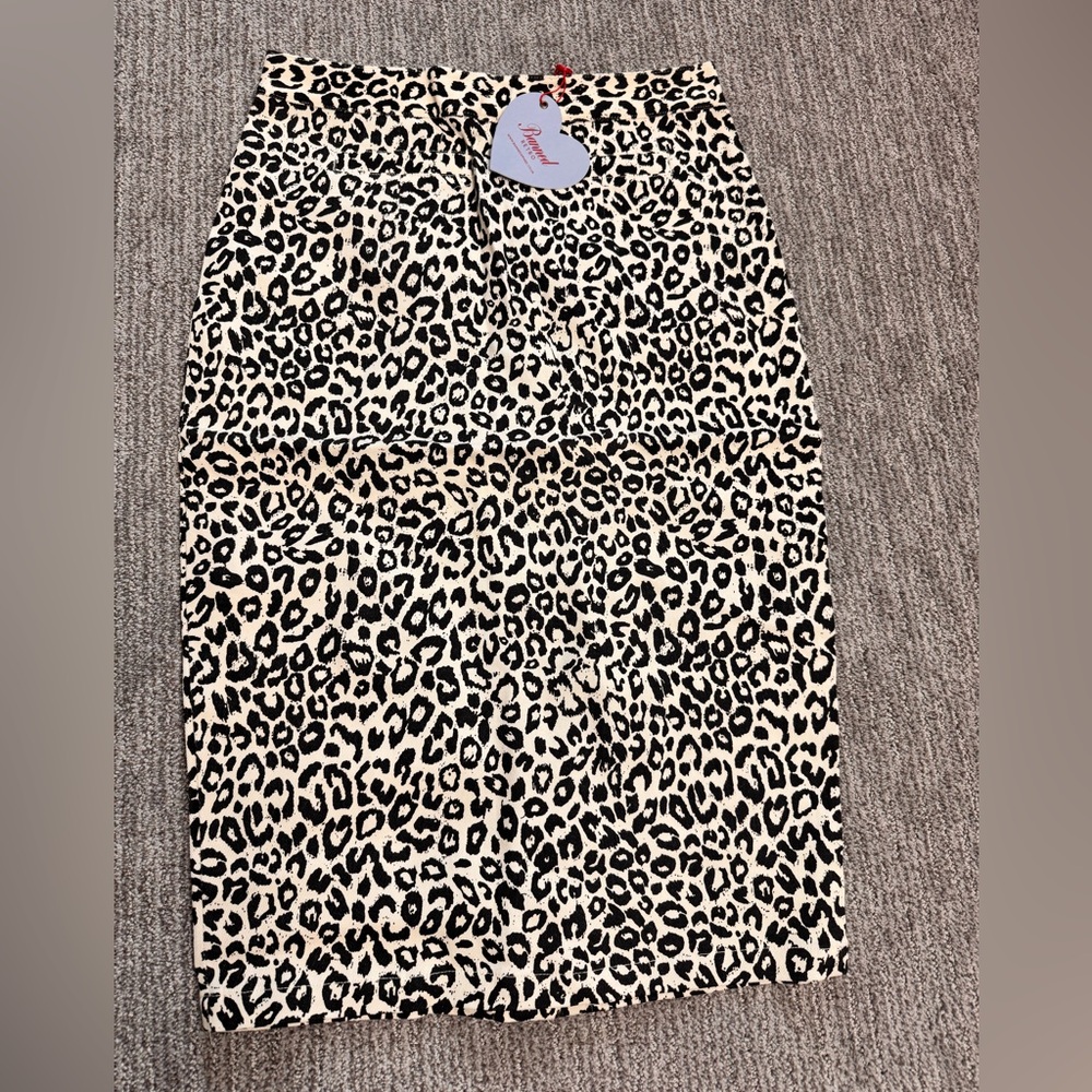 Banned retro stretch denim leopard pencil skirt